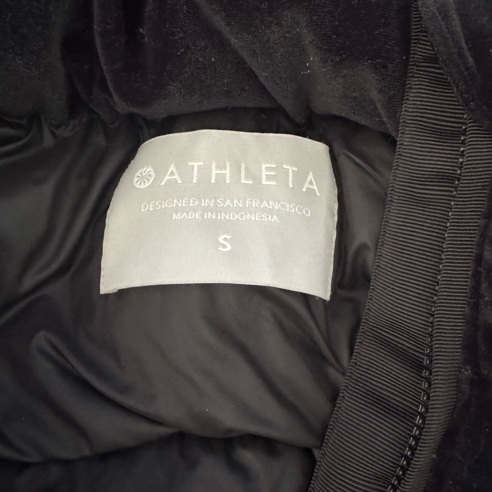 Athleta Black Velvet Hooded Puffer Vest - Picture 3 of 5